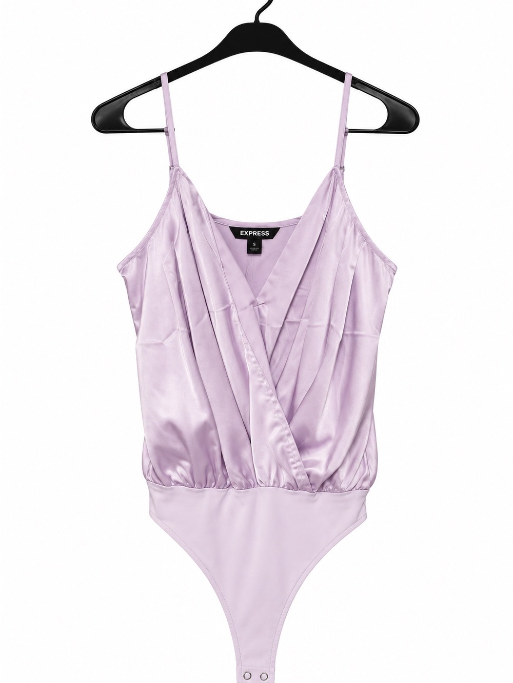 Express Lilac Satin Surplice Bodysuit